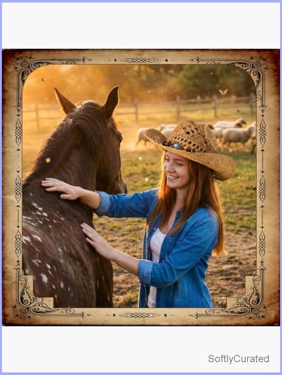 Straw Wide Brim Cowgirl Hat with Two Bands Lightweight Breathable Western Hat main image 7